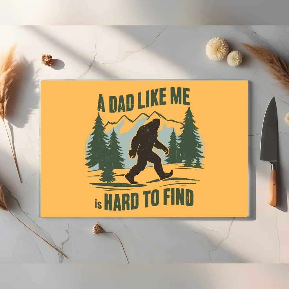 Bigfoot Yellow Glass Cutting Board Forest Design Father Day Gift Size 11x8in